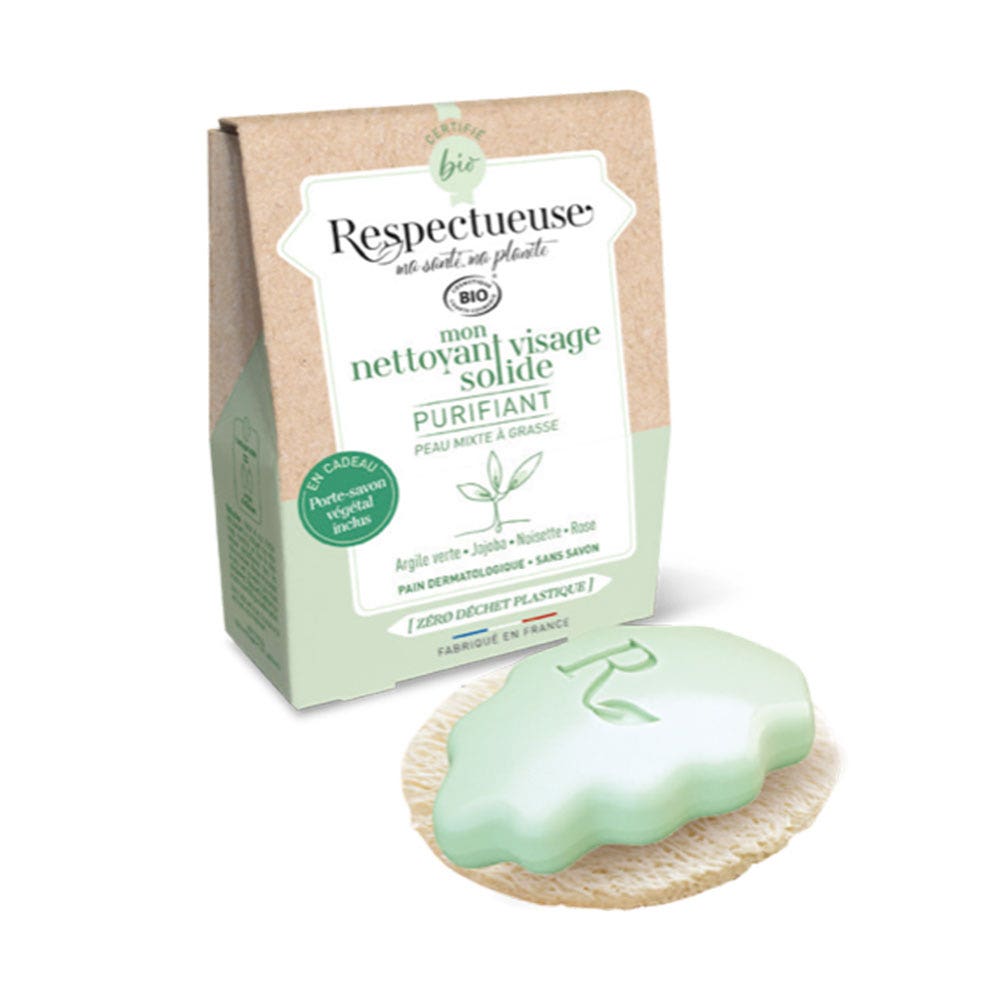 Respectueuse Il mio Detergente viso solido purificante Bio + Sapone vegetale in omaggio 35g