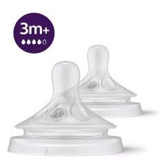 Tetines Silicone Debit Lent 1 Mois Et Plus Lot De 2 x2 Natural Response 3 Mois et + Avent