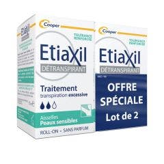 Trattamento per la sudorazione eccessiva delle ascelle con roll-on 2x15ml Detranspirant Pelle Sensibile Etiaxil