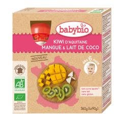 6 Mesi Composta di latte di cocco e mango ai kiwi biologici 4x90g Babybio