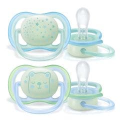 Sucettes Symetriques En Silicone Nuit X2 Ultra-Air 0-6 Mois Avent