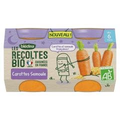 Les Recoltes Bio Plat Bébé Nuit Carottes et Semoule Bio 2x130g Dès 6 mois Bledina Blédina