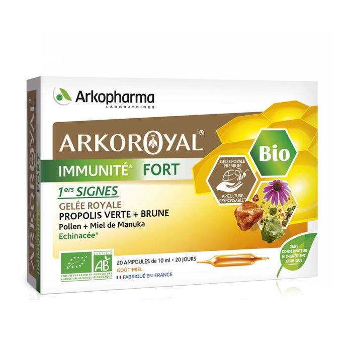 Immunité Fort Bio Gelée Royale, Propolis 20 ampoules Arkoroyal Arkopharma
